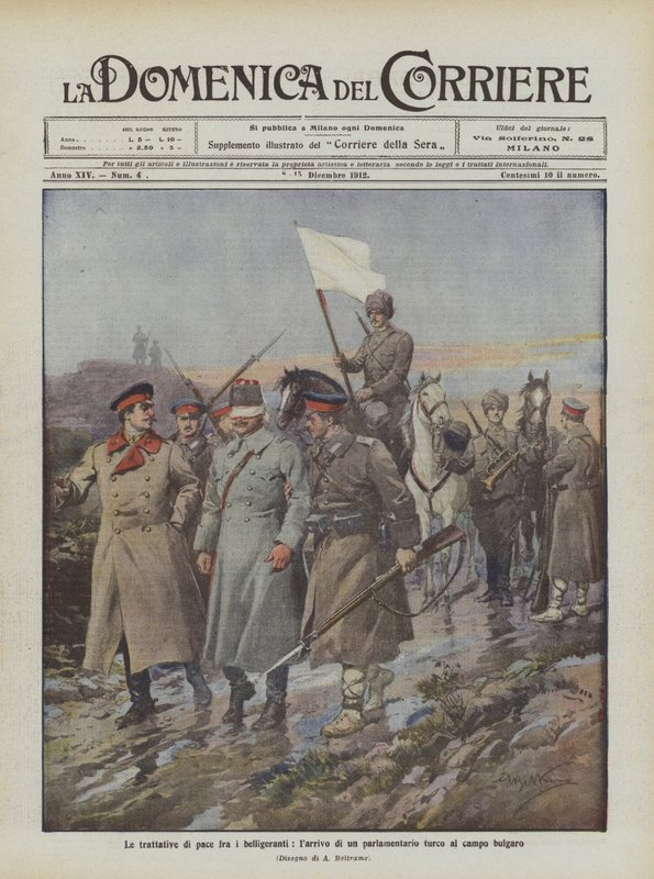 Savaşanlar arasındaki barış görüşmeleri, bir Türk parlamenterin Bulgar kampına gelişi by Achille Beltrame