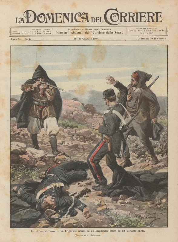 Sardunyalı bir kaçak tarafından görevin kurbanları, bir tuğgeneral öldürüldü ve bir jandarma yaralandı by Achille Beltrame