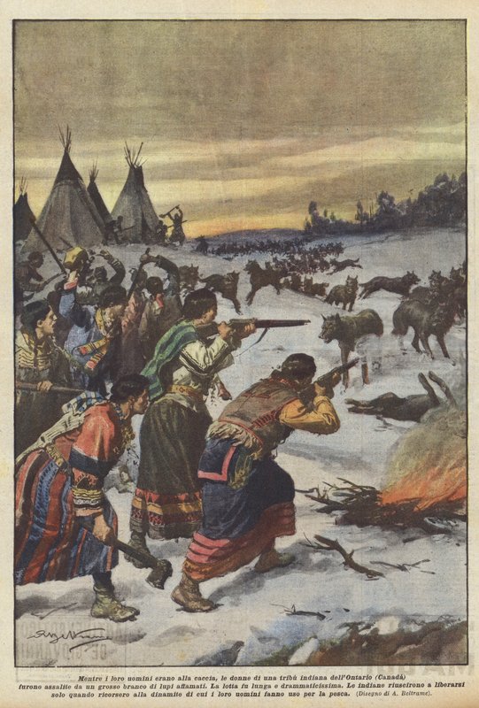 Erkekleri avlanırken, Ontario Kızılderili kabilesinin (Kanada) kadınları avlanır mıydı? by Achille Beltrame