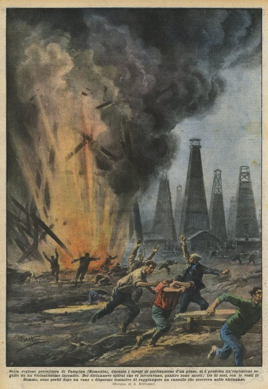 Campina (Romanya) petrol bölgesinde bir kuyu sondajı sırasında mı? by Achille Beltrame