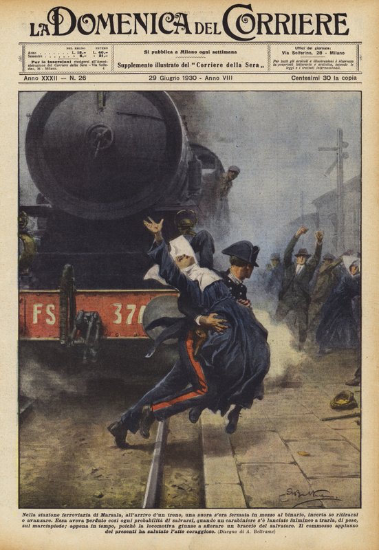 Marsala tren istasyonunda, bir tren vardığında, akşamın ortasında bir rahibe mi durdu? by Achille Beltrame