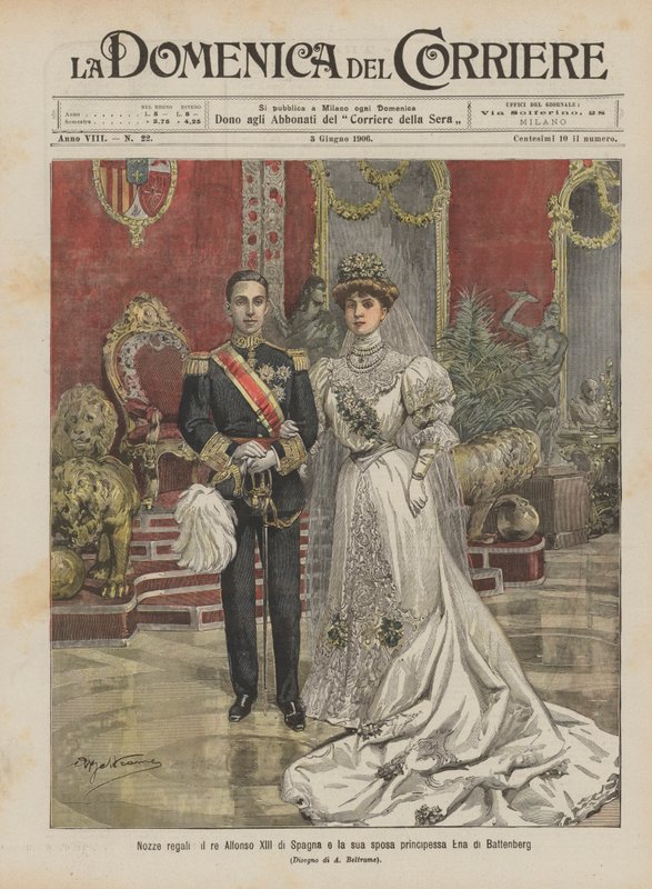 Kraliyet düğünü, İspanya Kralı XIII. Alfonso ve gelini Battenberg Prensesi Ena by Achille Beltrame