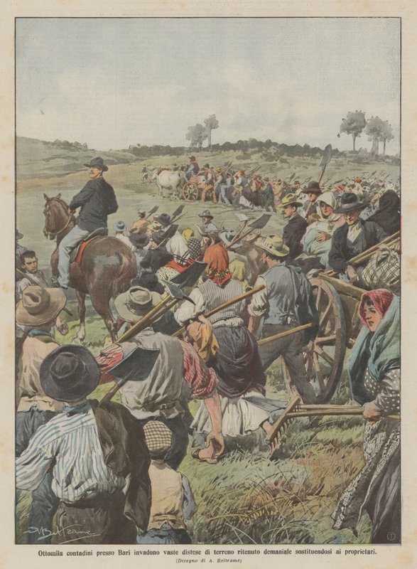 Bari yakınlarındaki sekiz bin köylü, devlet malı sayılan geniş arazileri işgal ederek sahiplerinin yerini alıyor by Achille Beltrame