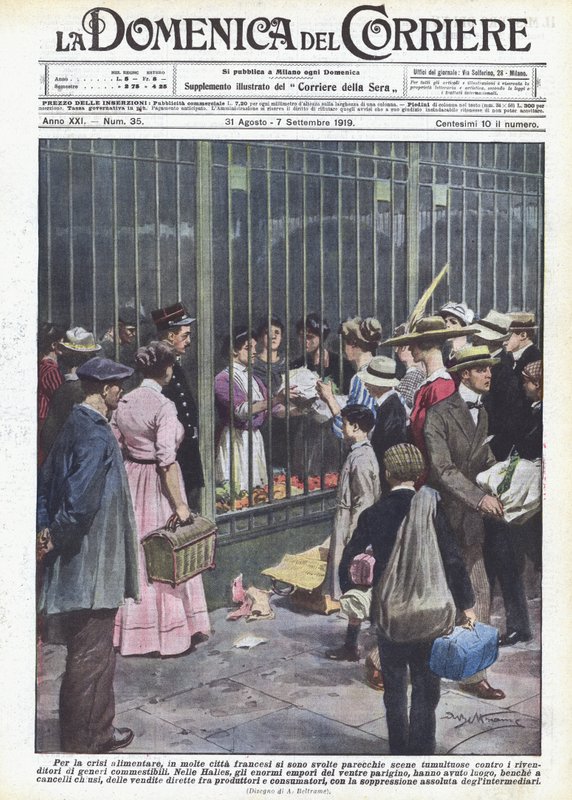 Gıda krizi nedeniyle, birçok Fransız kentinde kargaşaya karşı birkaç kargaşa sahnesi yaşandı. by Achille Beltrame