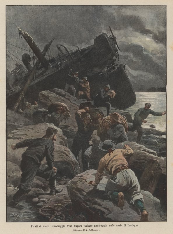 Deniz korsanları, Brittany sahilinde batan bir İtalyan gemisini yağmaladı by Achille Beltrame