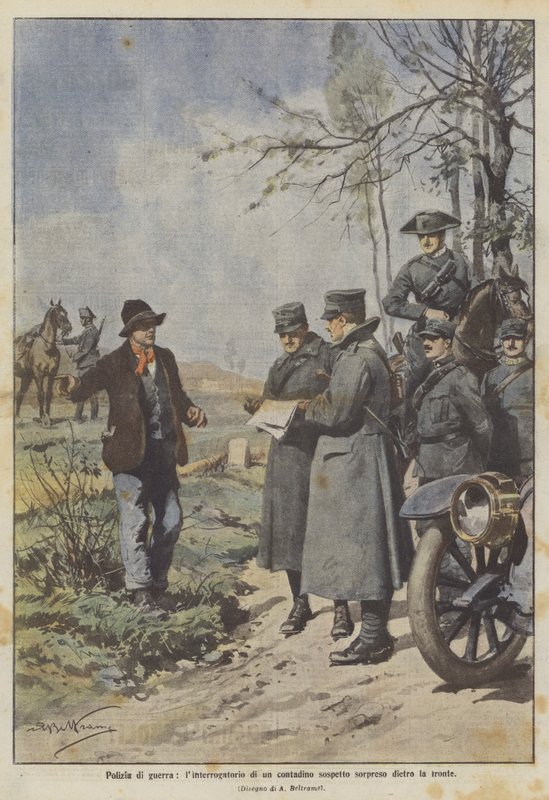Savaş polisi, şüpheli bir çiftçinin sorgusunu alnının arkasından şaşırttı by Achille Beltrame