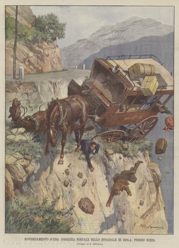 Nice yakınlarındaki Isola yolunda bir posta otobüsünün devrilmesi by Achille Beltrame
