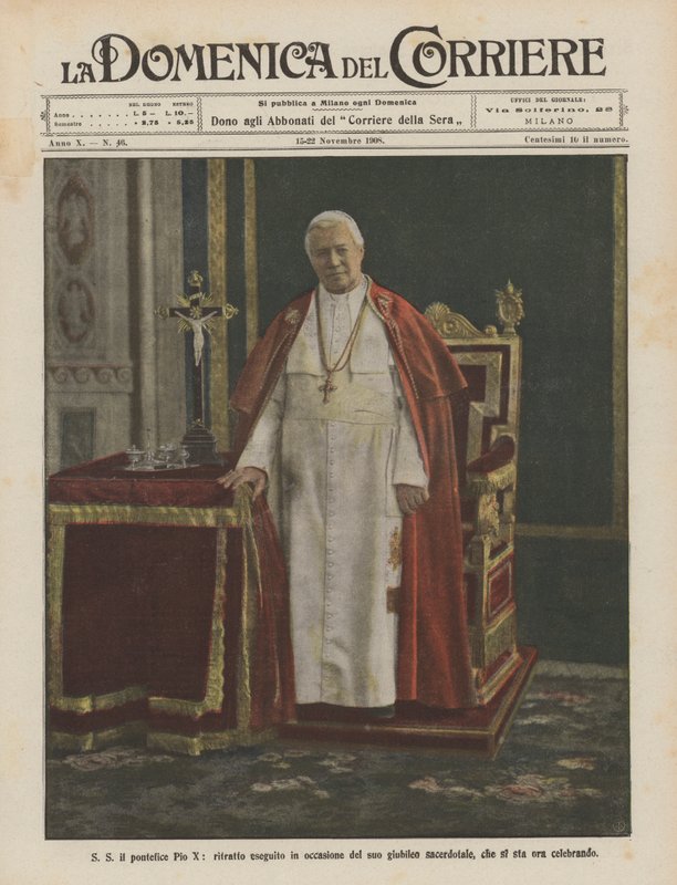 SS Papa Pius X, şu anda kutlanmakta olan rahiplik yıldönümü vesilesiyle yapılan portre by Achille Beltrame