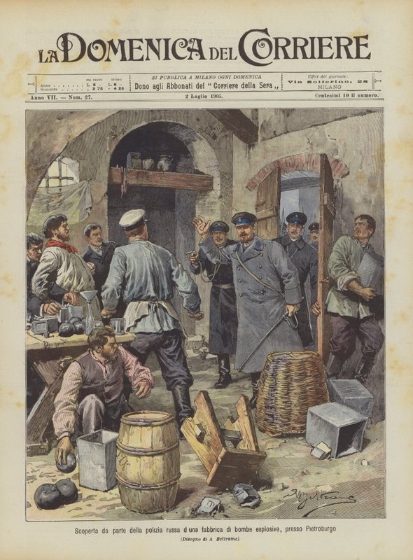 Petersburg yakınlarındaki bir patlayıcı bomba fabrikasının Rus polisi tarafından keşfi by Achille Beltrame