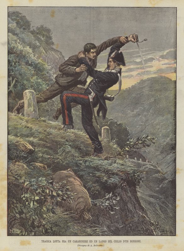 Bir Karabina ile Bir Geçidin Kenarında Bir Hırsız Arasındaki Trajik Dövüş by Achille Beltrame