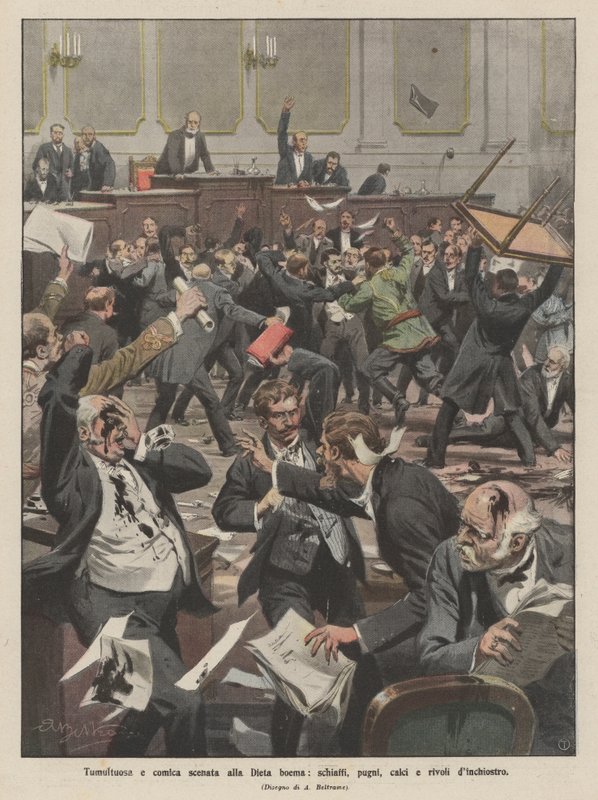 Bohem Diyetinde çalkantılı ve komik sahne, tokatlar, yumruklar, tekmeler ve mürekkep perçinleri by Achille Beltrame