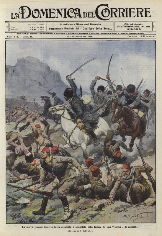 Türk piyadeleri bir Kazak bölüğü tarafından siperlerde saldırıya uğradı by Achille Beltrame