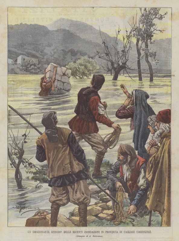 Cagliari Eyaletindeki (Sardunya) Yakın Zamandaki Sellerin Heyecanlı Bir Bölümü by Achille Beltrame