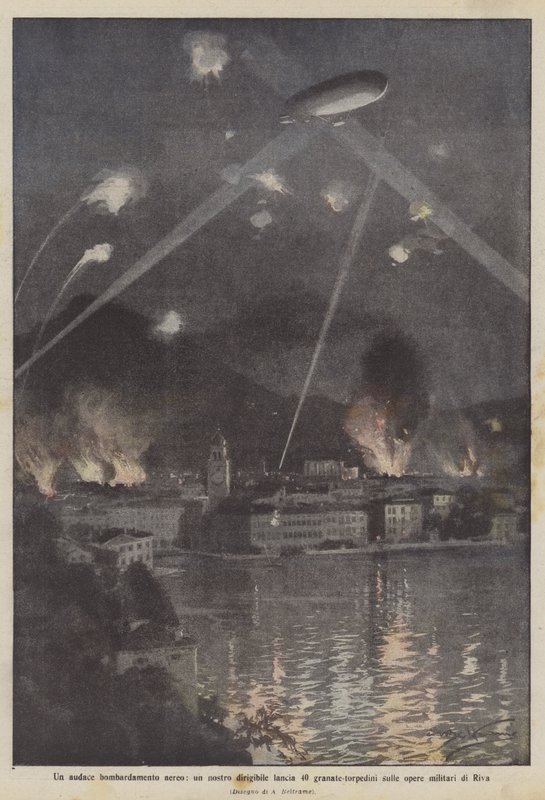Cesur bir hava bombardımanı, hava gemilerimizden biri Riva'nın askeri işlerine 40 torpido bombası fırlattı by Achille Beltrame