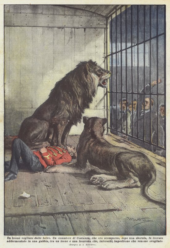 Vahşi hayvanlar tarafından gözetlenen bir ayyaş by Achille Beltrame
