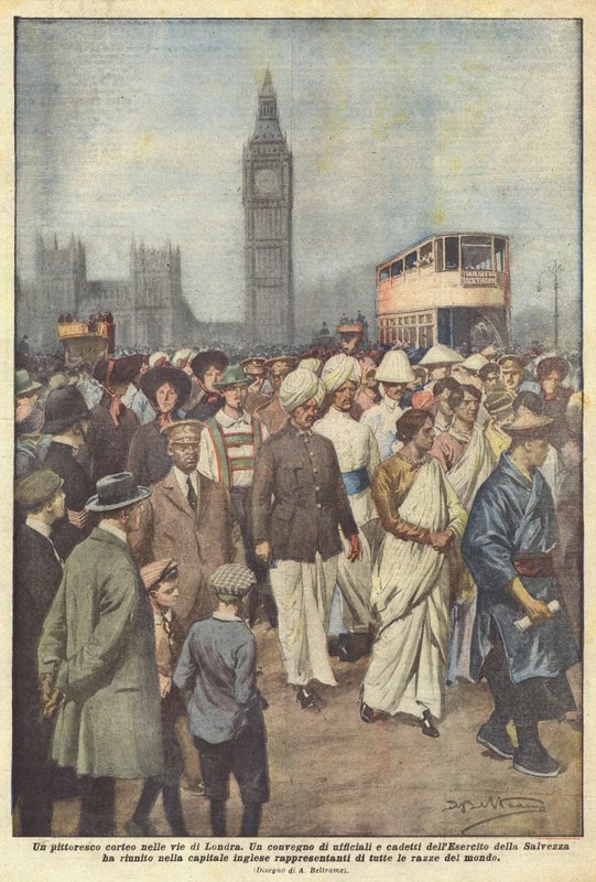 Londra sokaklarında pitoresk bir alayı by Achille Beltrame
