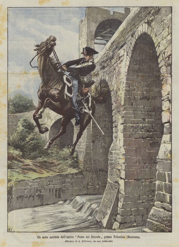 Tolentino (Macerata) yakınlarındaki antik Şeytan Köprüsü'nden bir takla by Achille Beltrame