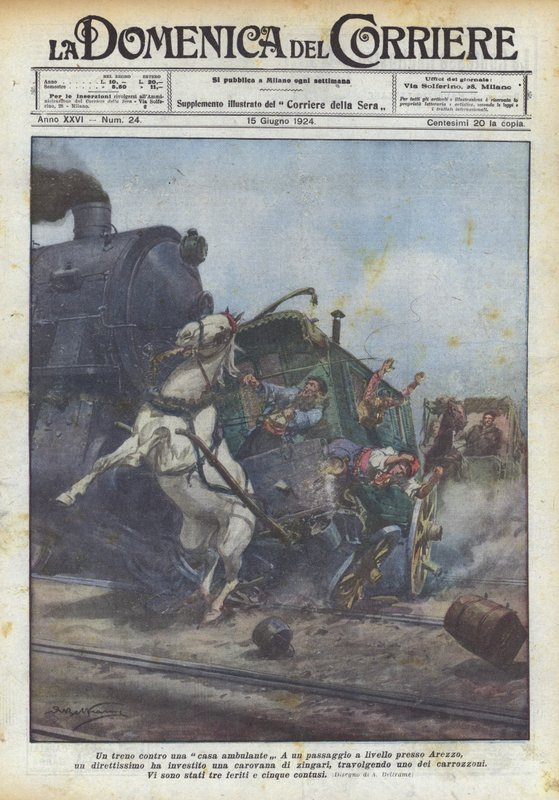 Yürüyen bir eve karşı bir tren by Achille Beltrame