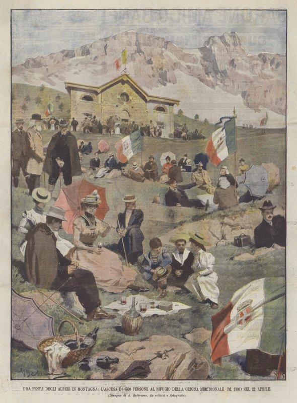 Dağlarda Ağaç Festivali, 1500 Kişi Güney Grigna Sığınağına İniş mi? by Achille Beltrame