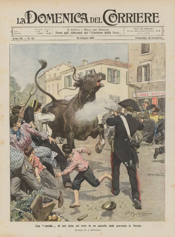 Novara ilindeki küçük bir köyde ciddi bir boğa güreşi by Achille Beltrame
