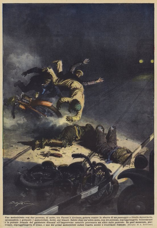 Gece Varese ile Arcisate arasındaki bariyerde iki kişinin olduğu bir motosiklet mi çarpıştı? by Achille Beltrame
