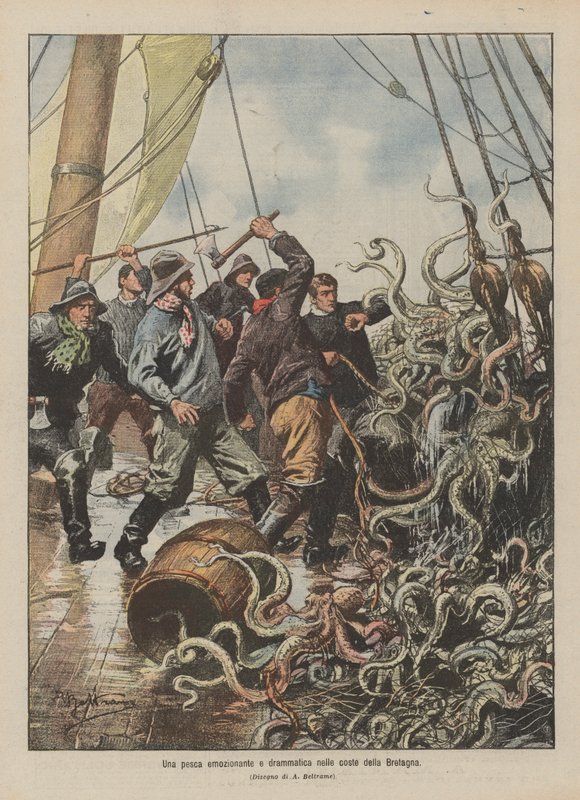 Brittany kıyılarında heyecan verici ve dramatik bir balık avı by Achille Beltrame