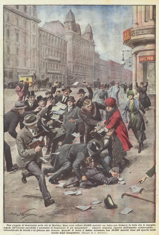 Berlin sokaklarında banknot yağmuru by Achille Beltrame