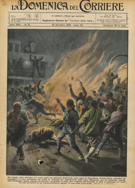 Hong Kong sularında bir İngiliz buharlı gemisinde gerçekleştirilirse trajik bir gece kavgası by Achille Beltrame