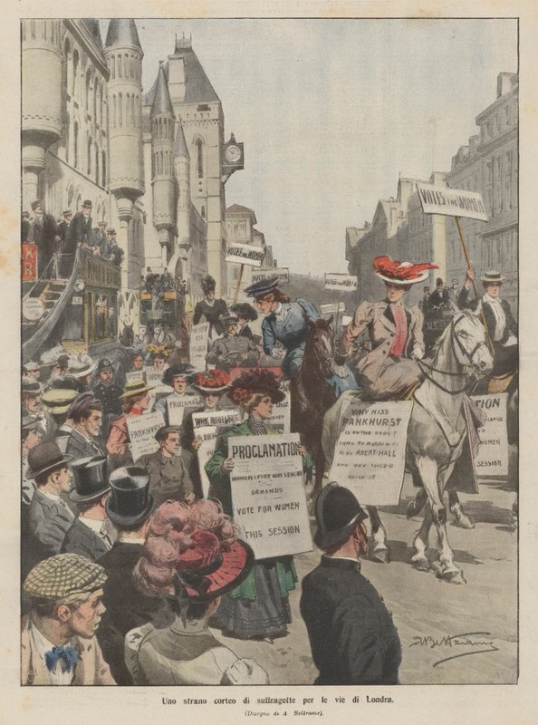 Londra sokaklarında garip bir süfrajet alayı by Achille Beltrame