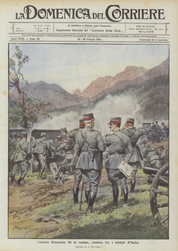 Vittorio Emanuele III kampta, İtalya askerleri arasında bir asker by Achille Beltrame