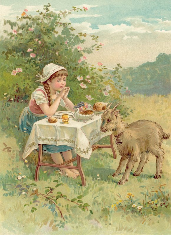İki Göz, Keçi ve Sihirli Masa (chromolitho) by Ada Dennis