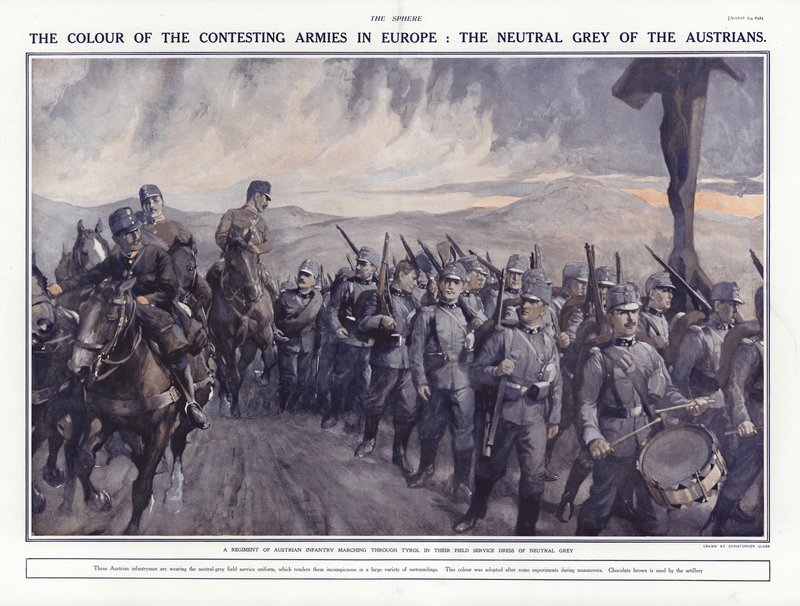 Austrian soldiers marching through the Tyrol, World War I, 1914  by Addison Thomas Millar