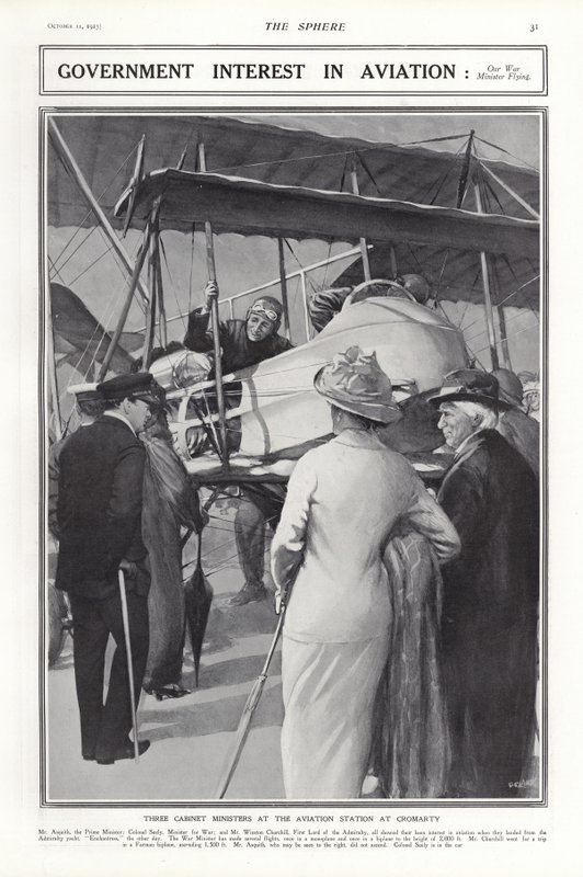Albay JAB Seely, Savaştan Sorumlu Devlet Bakanı, bir uçağa poloting yapıyor, Cromarty Aviation Station, İskoçya, 1913 by Addison Thomas Millar