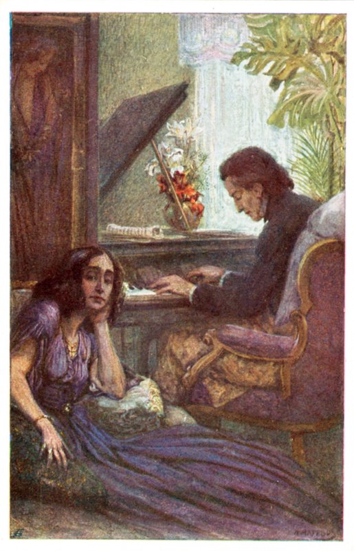 Müzisyen ve besteci Frederic Chopin, George Sand ile, Adolf Karpellus (renkli taş) by Adolf Karpellus
