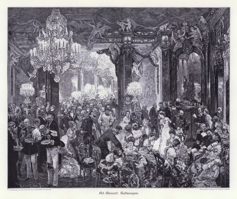 Top Akşam Yemeği (gravür) by Adolph Friedrich Erdmann von (after) Menzel