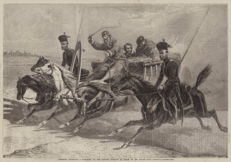 Bir Yabancıya Polis Emriyle Rus Sınırına kadar eşlik eden Kazaklar by Adolphe Yvon