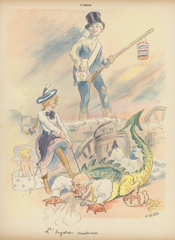 Modern Hydra (renkli lito) by Adolphe Leon Willette