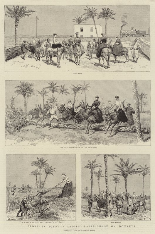Mısır'da Spor, Kadınların Eşek Üzerinde Kağıt Avı by Adrien Emmanuel Marie