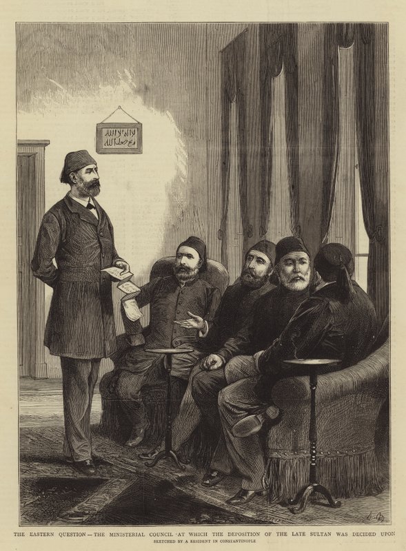 Doğu Sorunu, Rahmetli Padişahın tahttan indirilmesinin kararlaştırıldığı Bakanlar Kurulu by Adrien Emmanuel Marie