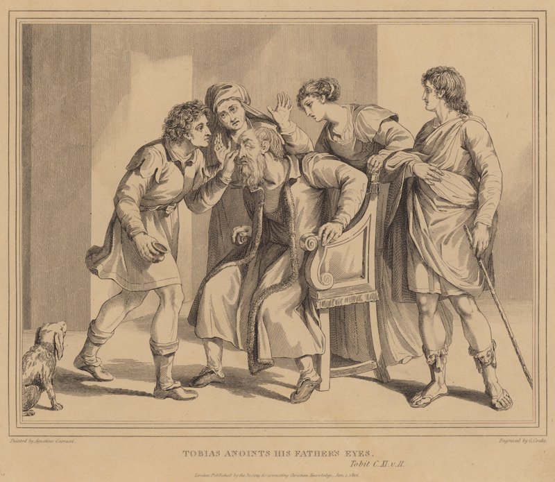 Tobias, Babasının Gözleri Tobit'i meshediyor by Agostino Carracci