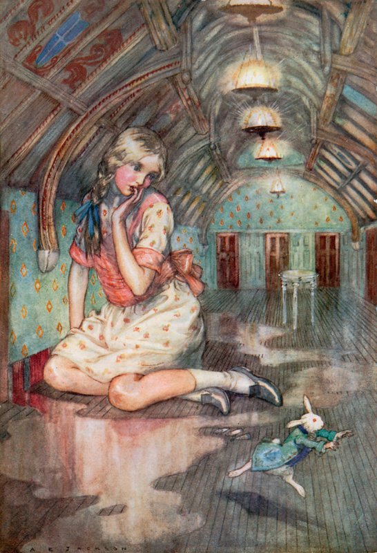 Alice Harikalar Diyarında için İllüstrasyon (renkli lito) by Albert Edward Jackson