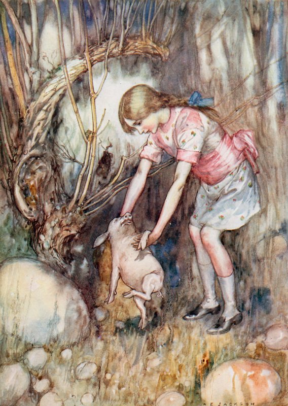 Alice Harikalar Diyarında için İllüstrasyon (renkli lito) by Albert Edward Jackson