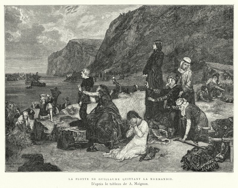 Guillaume'nin Filosu Normandiya'dan Ayrılıyor (gravür) by Albert Pierre René (after) Maignan