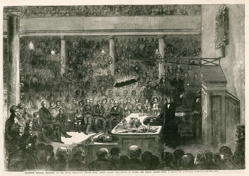 Profesör Faraday Kraliyet Enstitüsünde Galler Prensi Prens Albert ve Prens Alfred