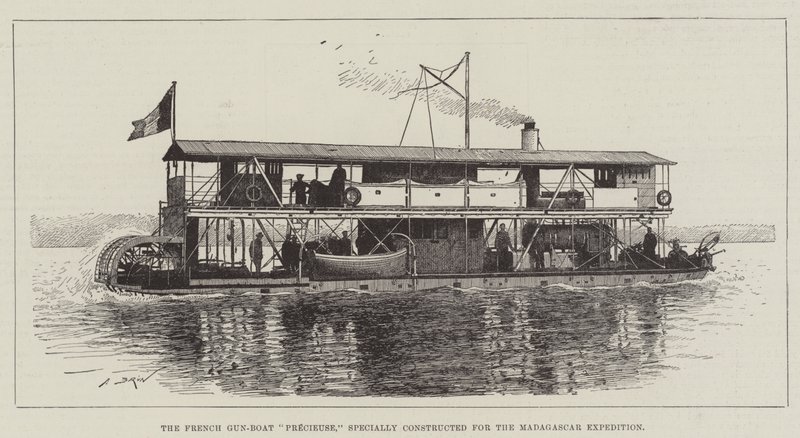 Madagaskar Seferi için özel olarak inşa edilmiş Fransız Gun-Boat Precieuse by Alexandre Brun