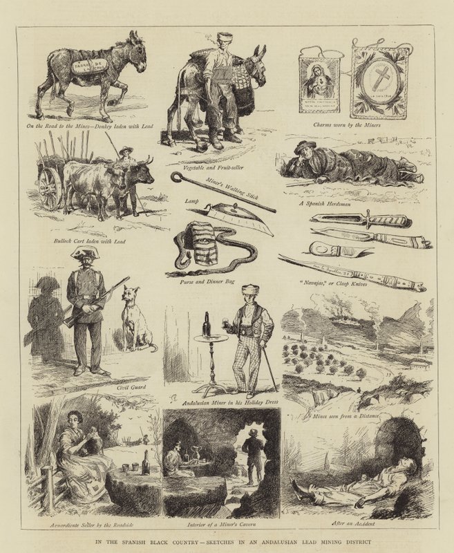 İspanyol Kara Ülkesinde, Endülüs Kurşun Madencilik Bölgesinde Eskizler by Alfred Chantrey Corbould