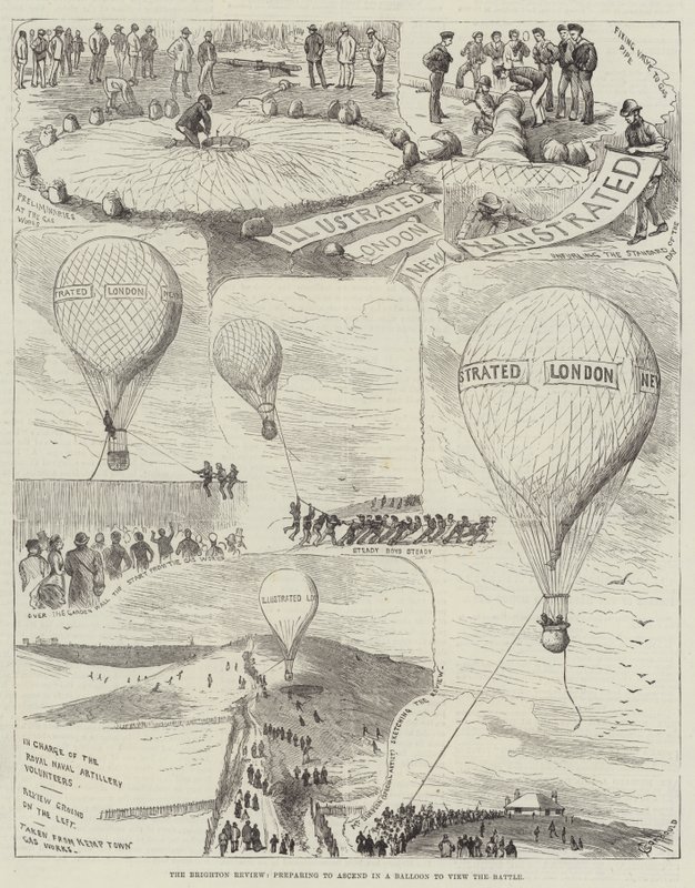 Brighton İncelemesi, Savaşı izlemek için bir Balonla yükselmeye hazırlanıyor by Alfred Courbould