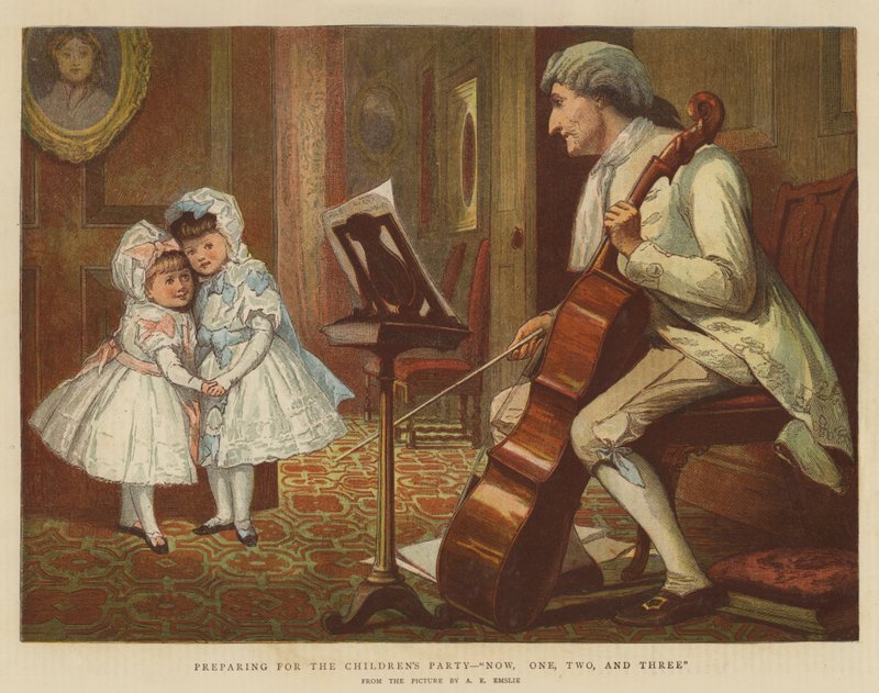 Çocuk Partisine Hazırlanmak, Şimdi, Bir, İki ve Üç (chromolitho) by Alfred Edward Emslie