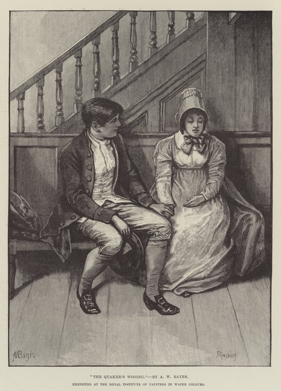 Sulu Boyalarda Kraliyet Ressamlar Enstitüsü'nde sergilenen Quaker's Wooing by Alfred Walter Bayes