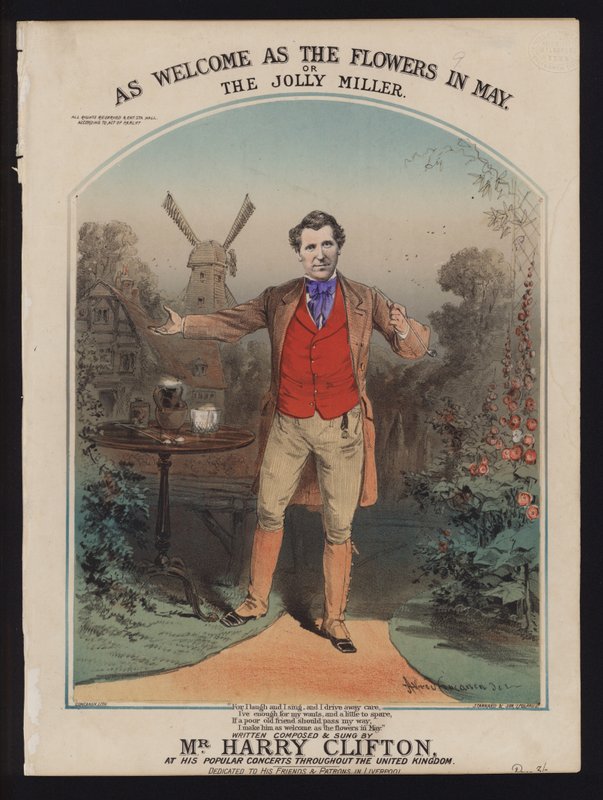 Harry Clifton tarafından bestelenen ve söylenen The Jolly Miller in May veya The Jolly Miller, Victoria notaları kapağı by Alfred Concanen